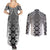 New Zealand Couples Matching Summer Maxi Dress and Long Sleeve Button Shirt Poutama Mix Gray Taniko Inspired Art LT05