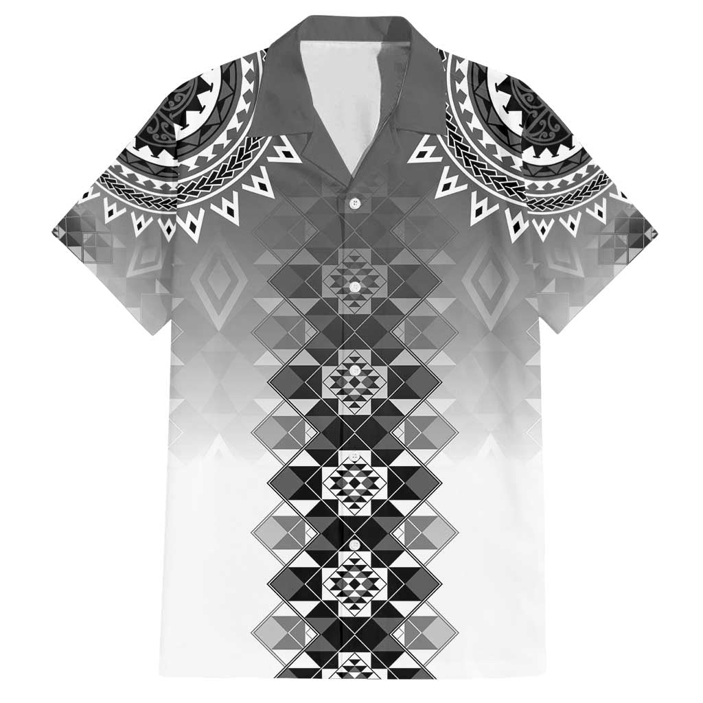 New Zealand Family Matching Long Sleeve Bodycon Dress and Hawaiian Shirt Poutama Mix Gray Taniko Inspired Art LT05