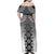 New Zealand Family Matching Off Shoulder Maxi Dress and Hawaiian Shirt Poutama Mix Gray Taniko Inspired Art LT05