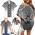 New Zealand Family Matching Off Shoulder Short Dress and Hawaiian Shirt Poutama Mix Gray Taniko Inspired Art LT05