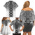 New Zealand Family Matching Off Shoulder Short Dress and Hawaiian Shirt Poutama Mix Gray Taniko Inspired Art LT05