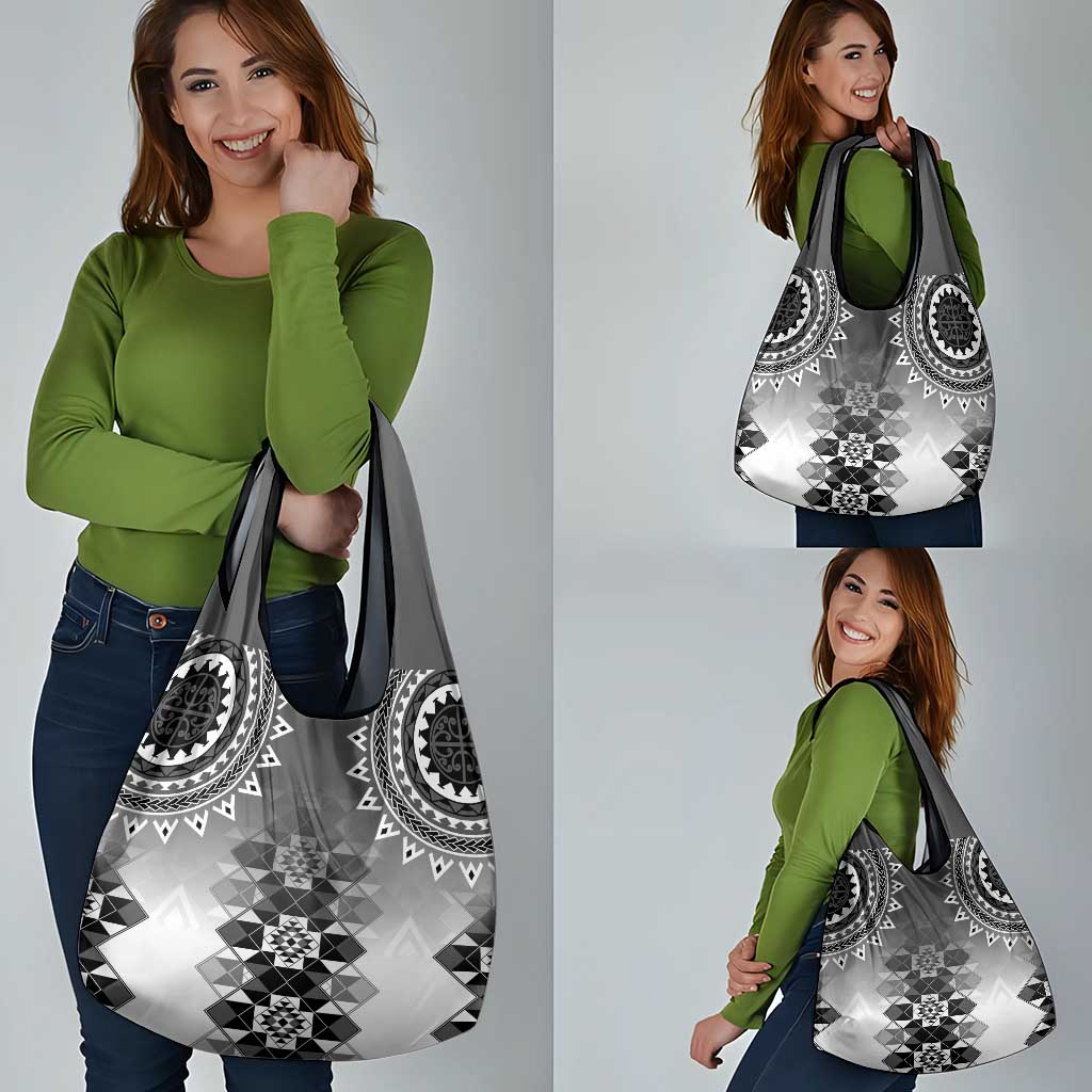 New Zealand Grocery Bag Poutama Mix Gray Taniko Inspired Art LT05 - Polynesian Pride
