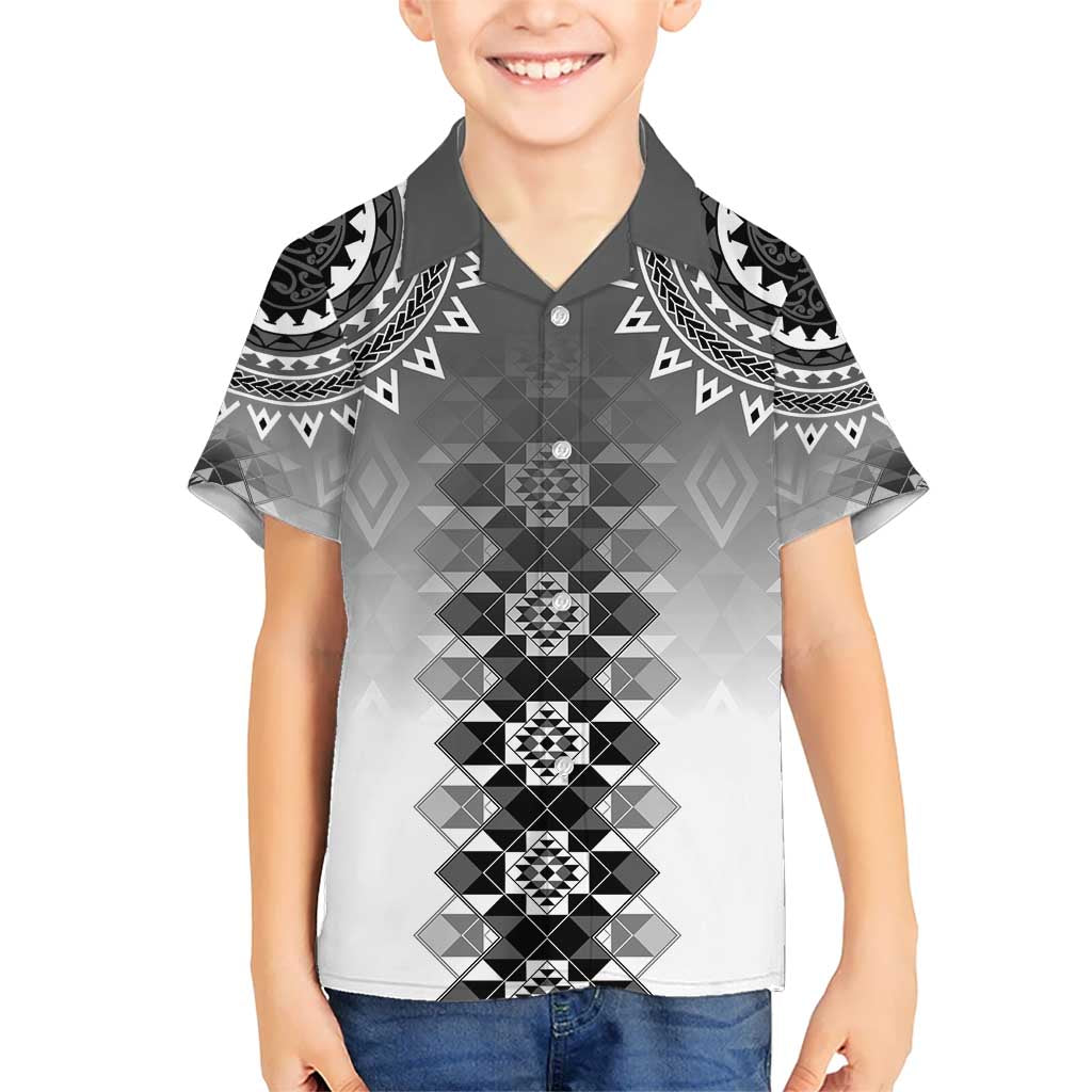 New Zealand Kid Hawaiian Shirt Poutama Mix Gray Taniko Inspired Art LT05