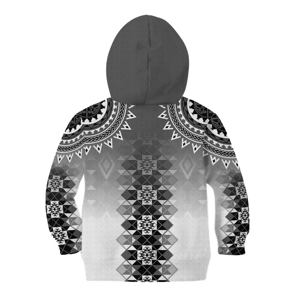 New Zealand Kid Hoodie Poutama Mix Gray Taniko Inspired Art LT05