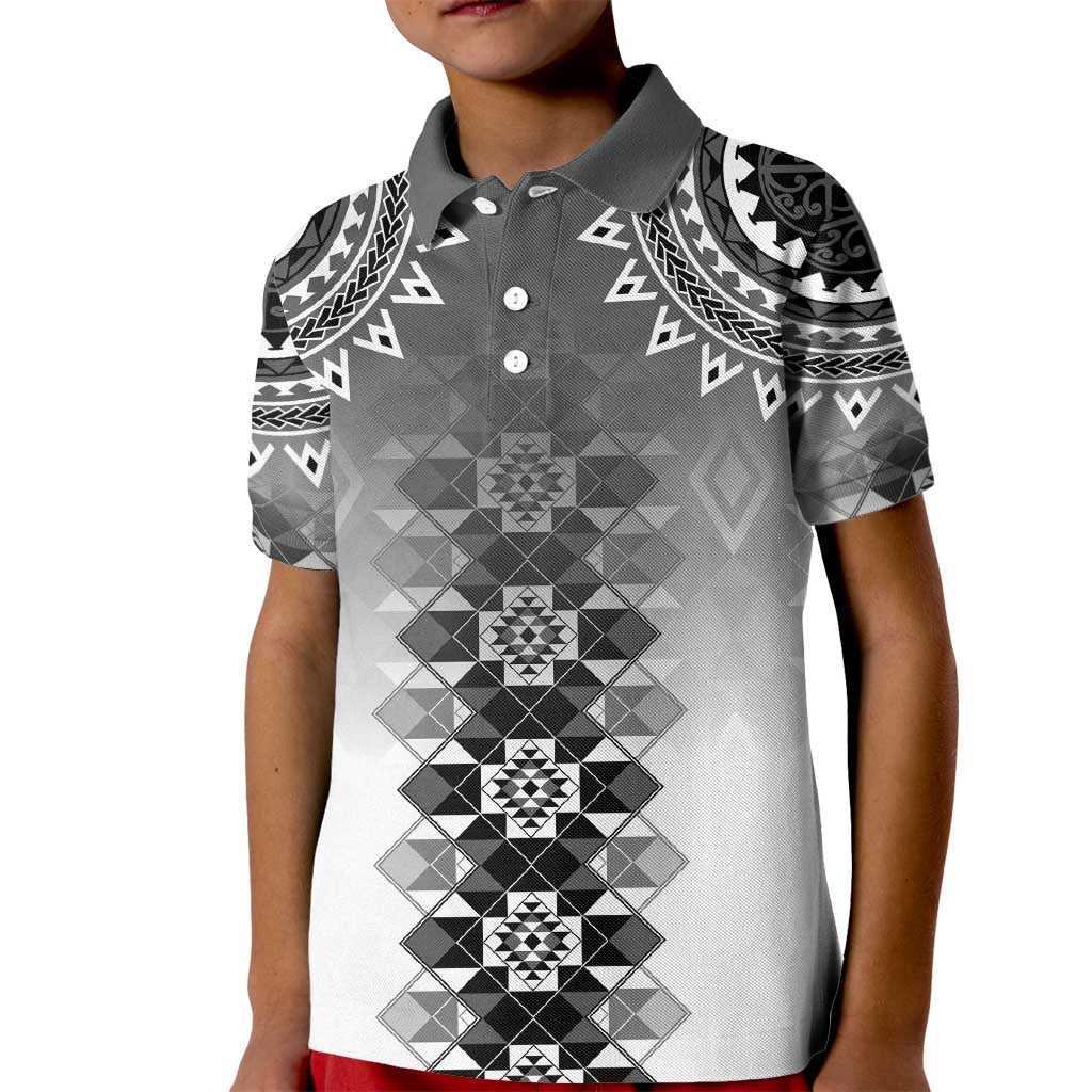 New Zealand Kid Polo Shirt Poutama Mix Gray Taniko Inspired Art LT05