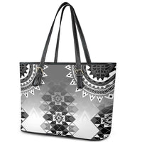 New Zealand Leather Tote Bag Poutama Mix Gray Taniko Inspired Art LT05 - Polynesian Pride