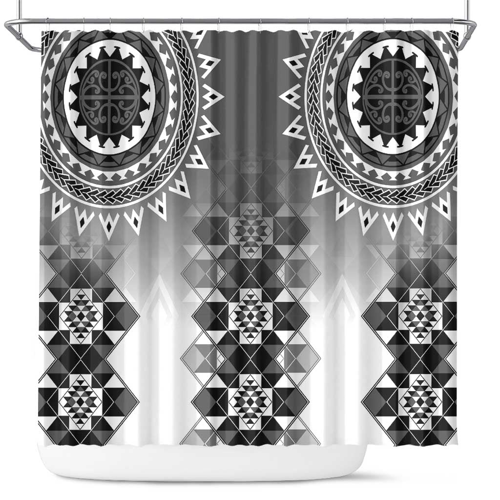 New Zealand Shower Curtain Poutama Mix Gray Taniko Inspired Art LT05