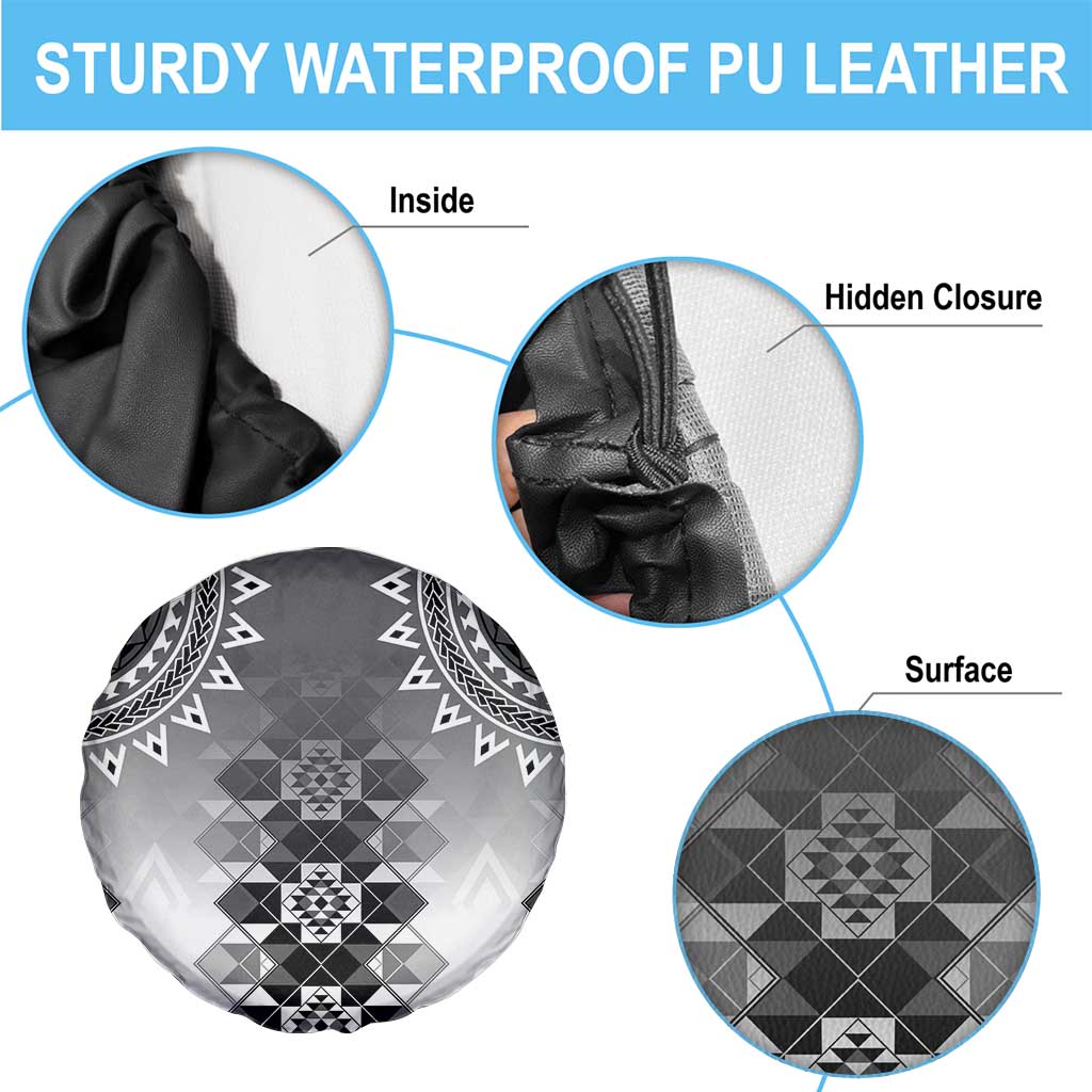 New Zealand Spare Tire Cover Poutama Mix Gray Taniko Inspired Art LT05 - Polynesian Pride