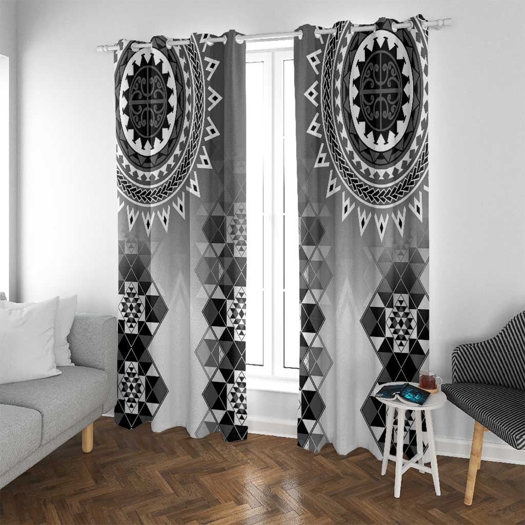 New Zealand Window Curtain Poutama Mix Gray Taniko Inspired Art LT05 With Grommets Gray - Polynesian Pride