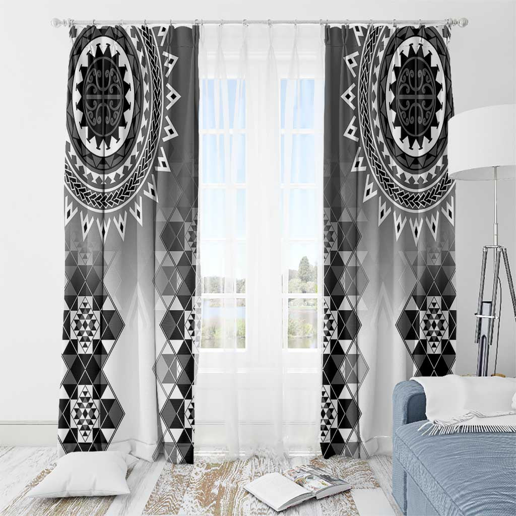 New Zealand Window Curtain Poutama Mix Gray Taniko Inspired Art LT05 - Polynesian Pride