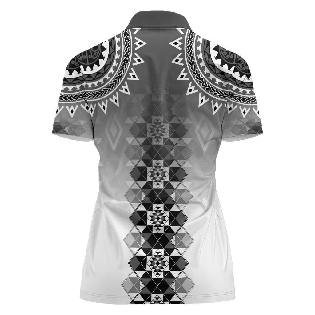 New Zealand Women Polo Shirt Poutama Mix Gray Taniko Inspired Art LT05