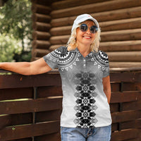 New Zealand Women Polo Shirt Poutama Mix Gray Taniko Inspired Art LT05