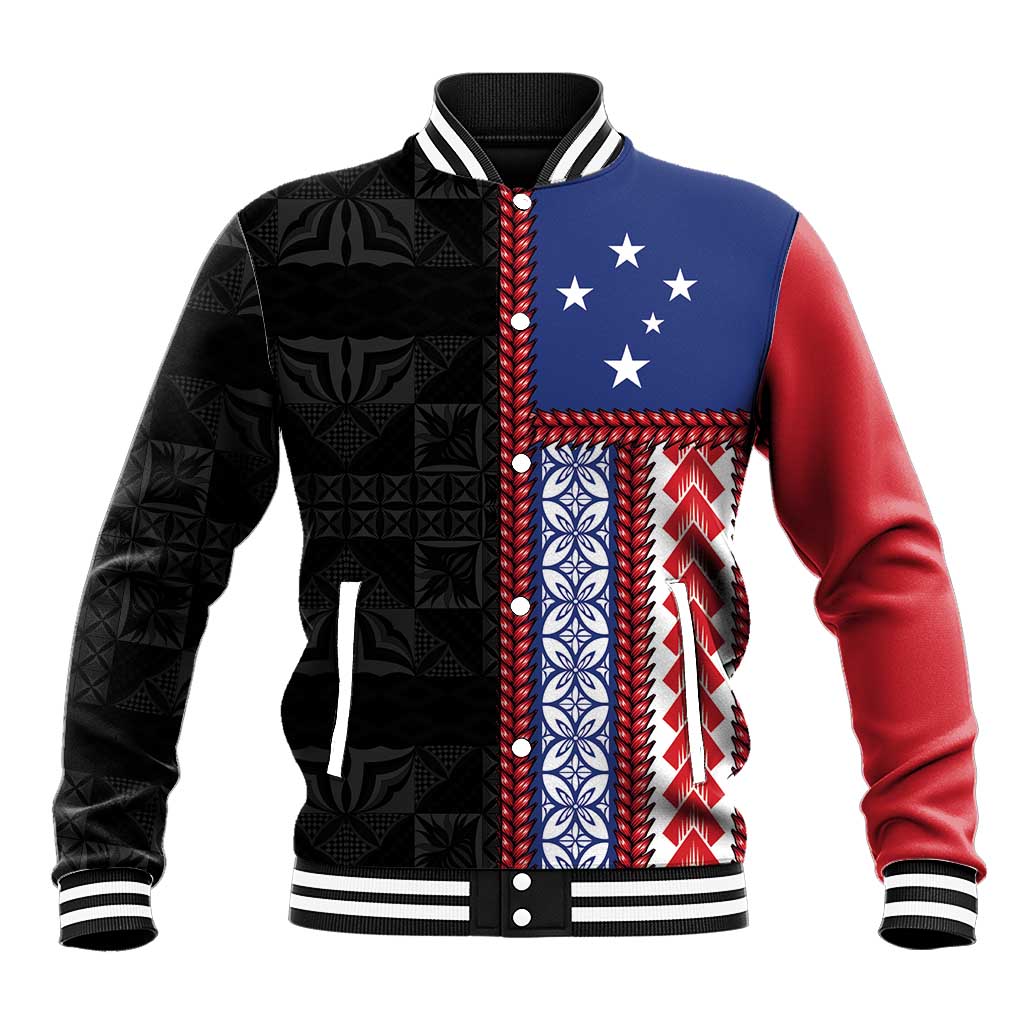 Samoa Flag Baseball Jacket Ula Fala With Samoan Siapo LT05 Unisex Black - Polynesian Pride