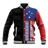 Samoa Flag Baseball Jacket Ula Fala With Samoan Siapo LT05 Unisex Black - Polynesian Pride