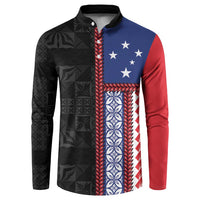Samoa Flag Button Sweatshirt Ula Fala With Samoan Siapo LT05 Black - Polynesian Pride