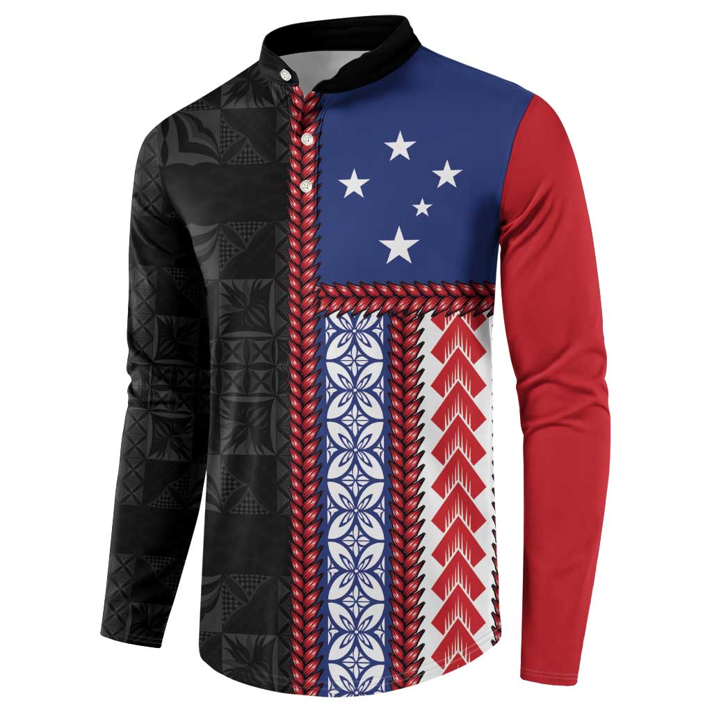Samoa Flag Button Sweatshirt Ula Fala With Samoan Siapo LT05 - Polynesian Pride