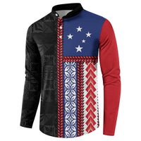 Samoa Flag Button Sweatshirt Ula Fala With Samoan Siapo LT05 - Polynesian Pride