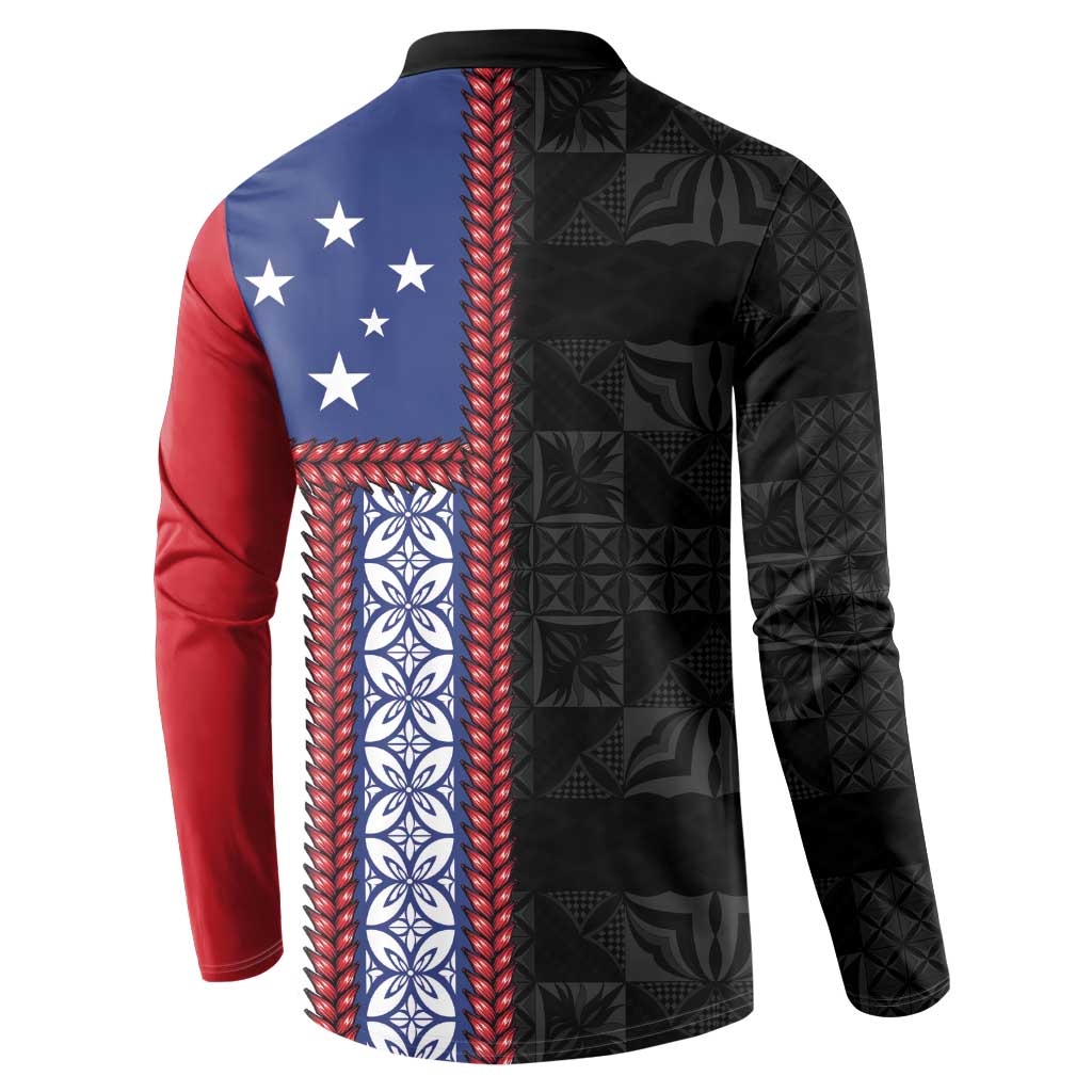 Samoa Flag Button Sweatshirt Ula Fala With Samoan Siapo LT05 - Polynesian Pride