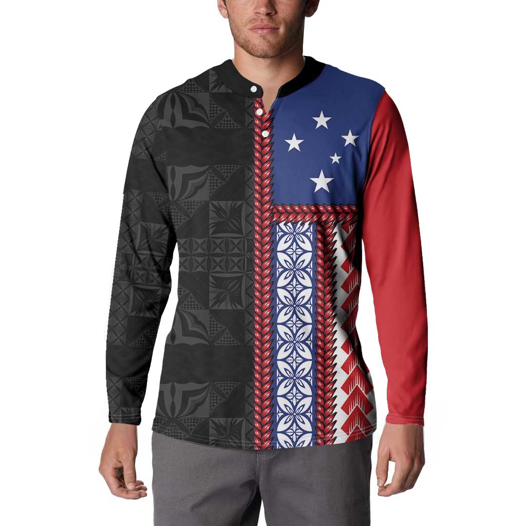 Samoa Flag Button Sweatshirt Ula Fala With Samoan Siapo LT05 - Polynesian Pride