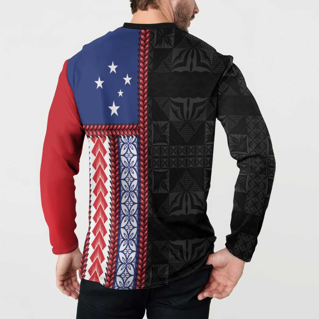 Samoa Flag Button Sweatshirt Ula Fala With Samoan Siapo LT05 - Polynesian Pride