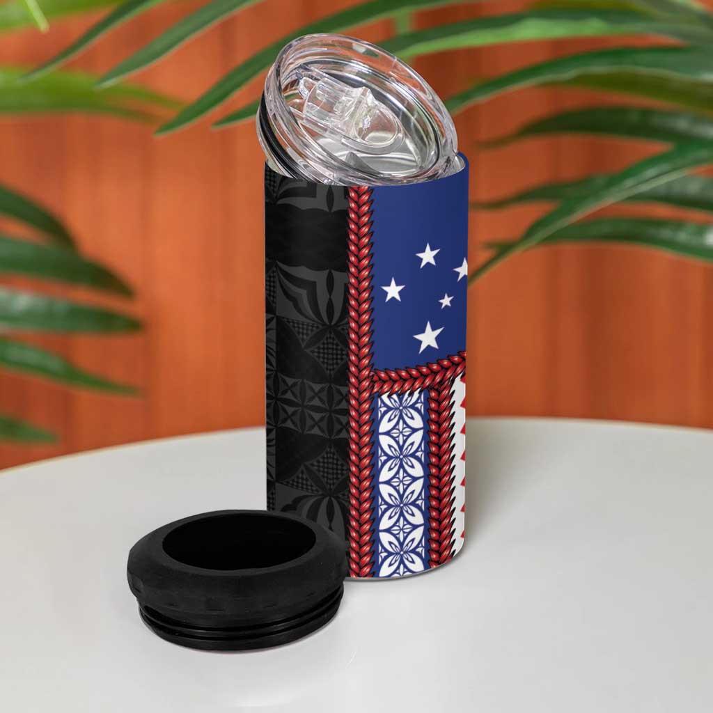 Samoa Flag 4 in 1 Can Cooler Tumbler Ula Fala With Samoan Siapo LT05 - Polynesian Pride