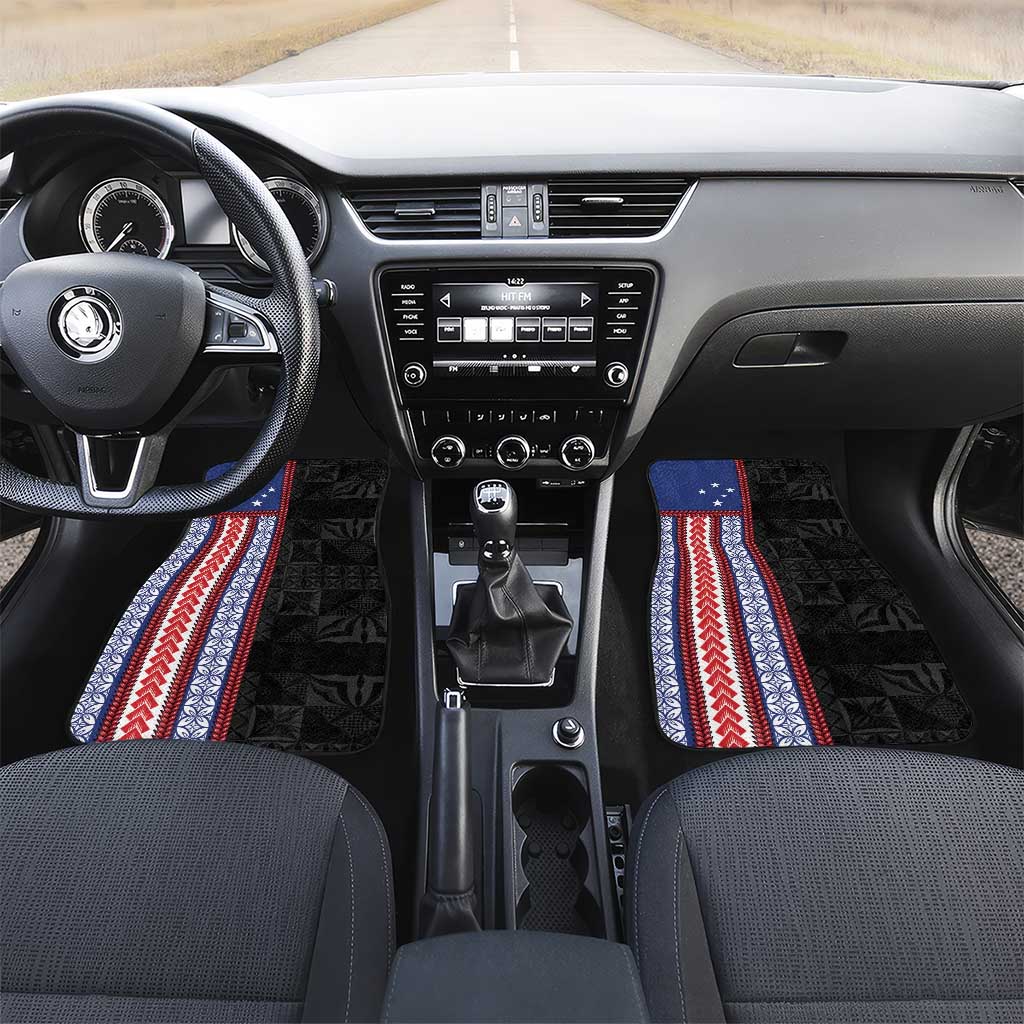 Samoa Flag Car Mats Ula Fala With Samoan Siapo LT05 Set 2pcs - Front Black - Polynesian Pride