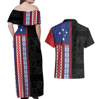 Samoa Flag Couples Matching Off Shoulder Maxi Dress and Hawaiian Shirt Ula Fala With Samoan Siapo LT05 - Polynesian Pride