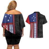 Samoa Flag Couples Matching Off Shoulder Short Dress and Hawaiian Shirt Ula Fala With Samoan Siapo LT05 - Polynesian Pride