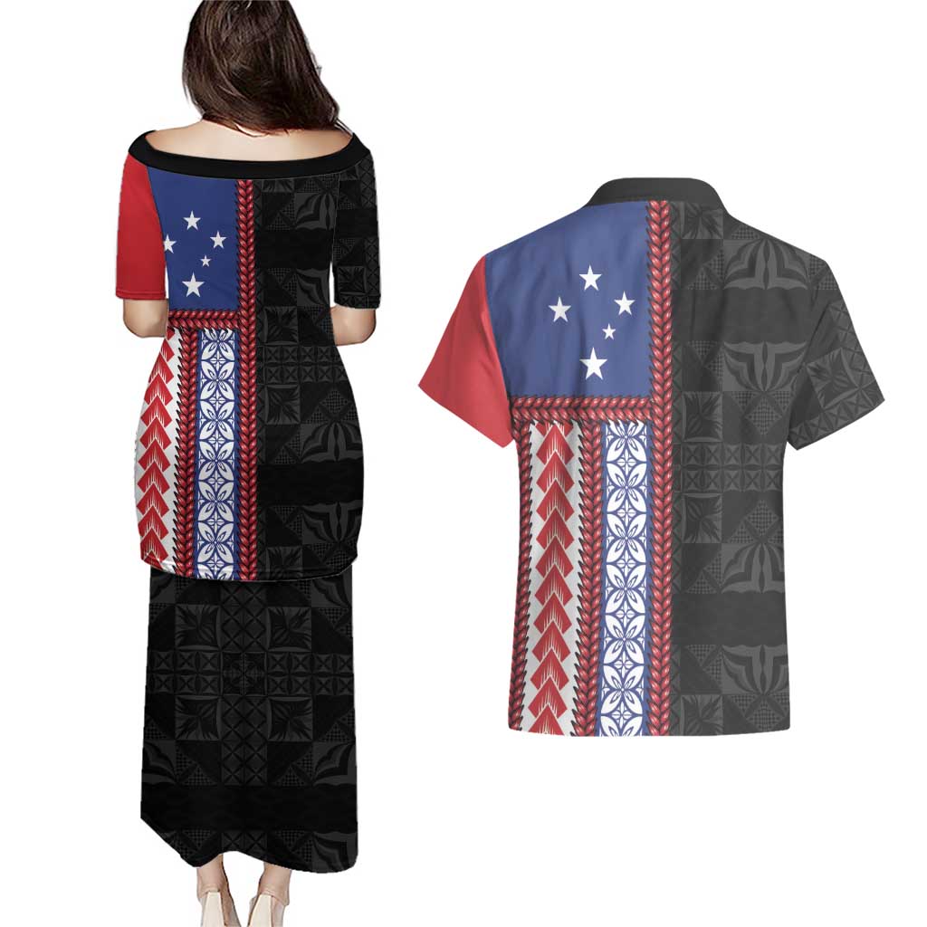 Samoa Flag Couples Matching Puletasi and Hawaiian Shirt Ula Fala With Samoan Siapo LT05 - Polynesian Pride