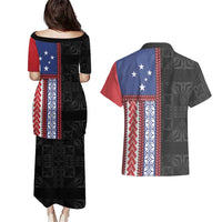 Samoa Flag Couples Matching Puletasi and Hawaiian Shirt Ula Fala With Samoan Siapo LT05 - Polynesian Pride