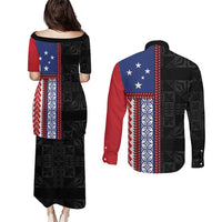 Samoa Flag Couples Matching Puletasi and Long Sleeve Button Shirt Ula Fala With Samoan Siapo - Polynesian Pride