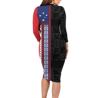Samoa Flag Family Matching Long Sleeve Bodycon Dress and Hawaiian Shirt Ula Fala With Samoan Siapo - Polynesian Pride
