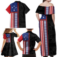 Samoa Flag Family Matching Off Shoulder Maxi Dress and Hawaiian Shirt Ula Fala With Samoan Siapo - Polynesian Pride