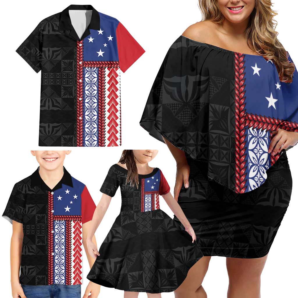 Samoa Flag Family Matching Off Shoulder Short Dress and Hawaiian Shirt Ula Fala With Samoan Siapo - Polynesian Pride