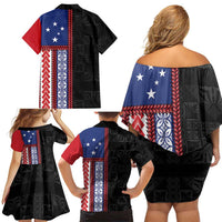 Samoa Flag Family Matching Off Shoulder Short Dress and Hawaiian Shirt Ula Fala With Samoan Siapo - Polynesian Pride