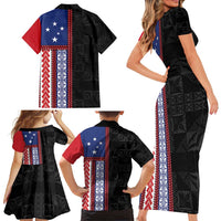 Samoa Flag Family Matching Short Sleeve Bodycon Dress and Hawaiian Shirt Ula Fala With Samoan Siapo - Polynesian Pride