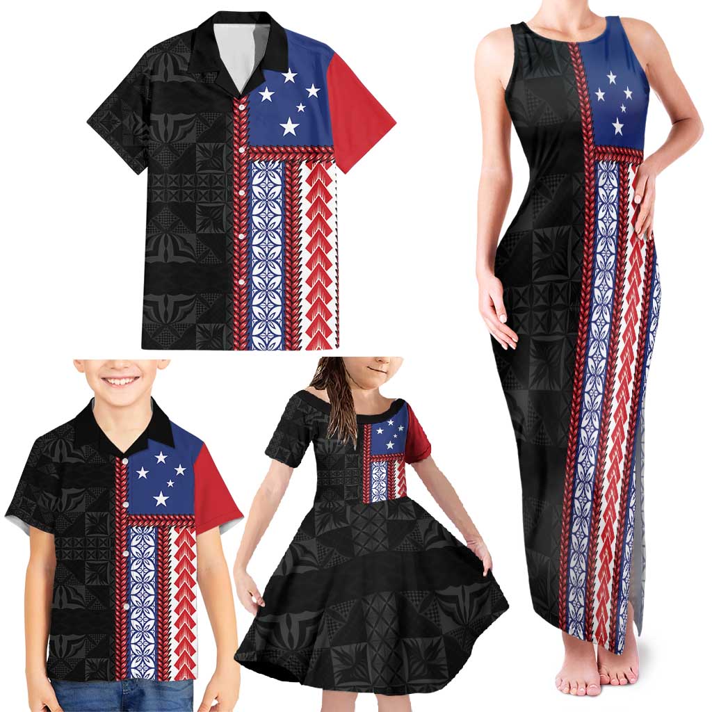 Samoa Flag Family Matching Tank Maxi Dress and Hawaiian Shirt Ula Fala With Samoan Siapo - Polynesian Pride