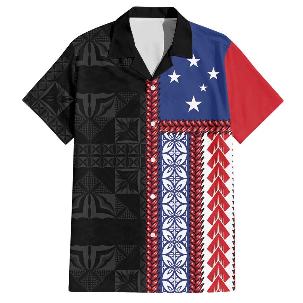 Samoa Flag Hawaiian Shirt Ula Fala With Samoan Siapo LT05 Black - Polynesian Pride