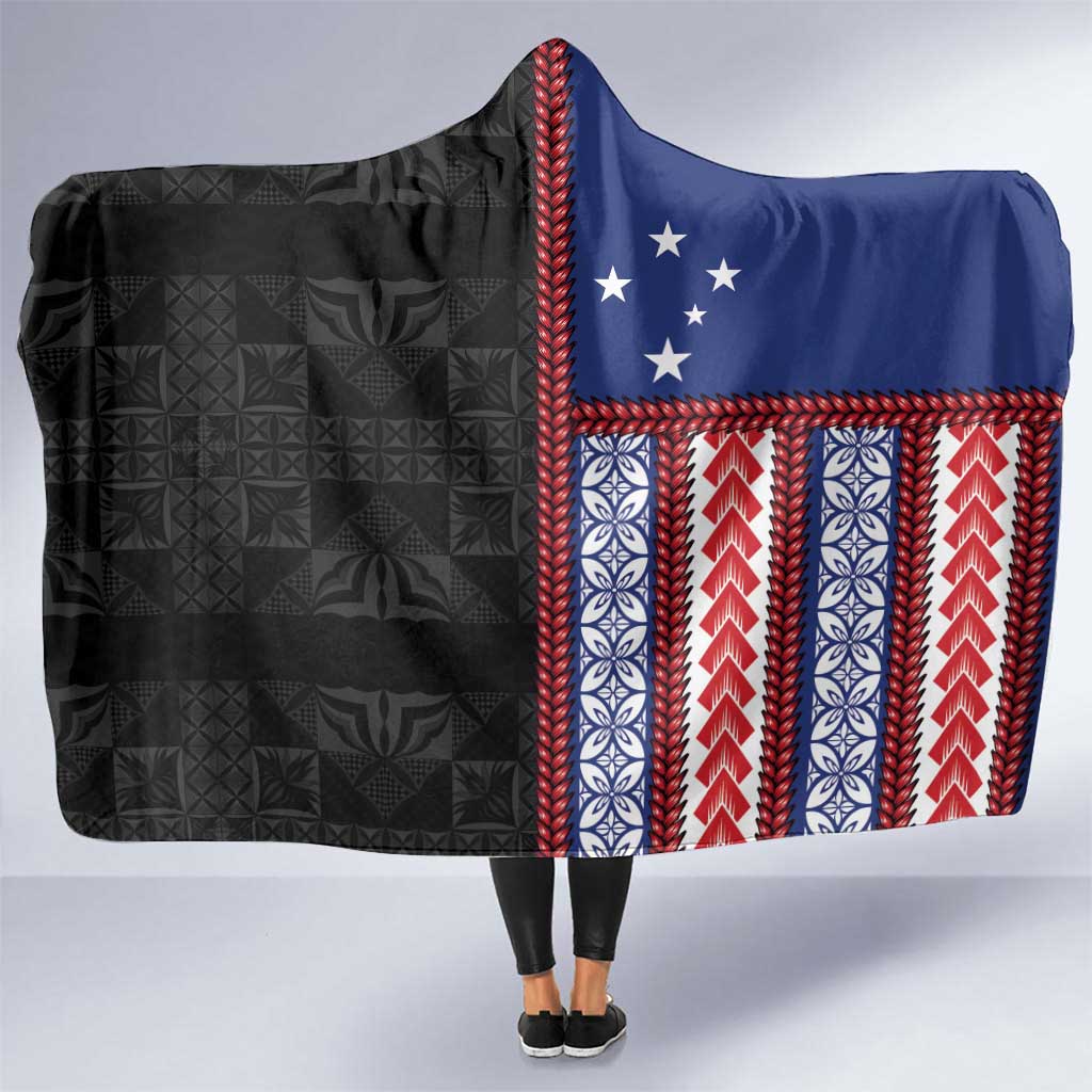 Samoa Flag Hooded Blanket Ula Fala With Samoan Siapo LT05 One Size Black - Polynesian Pride