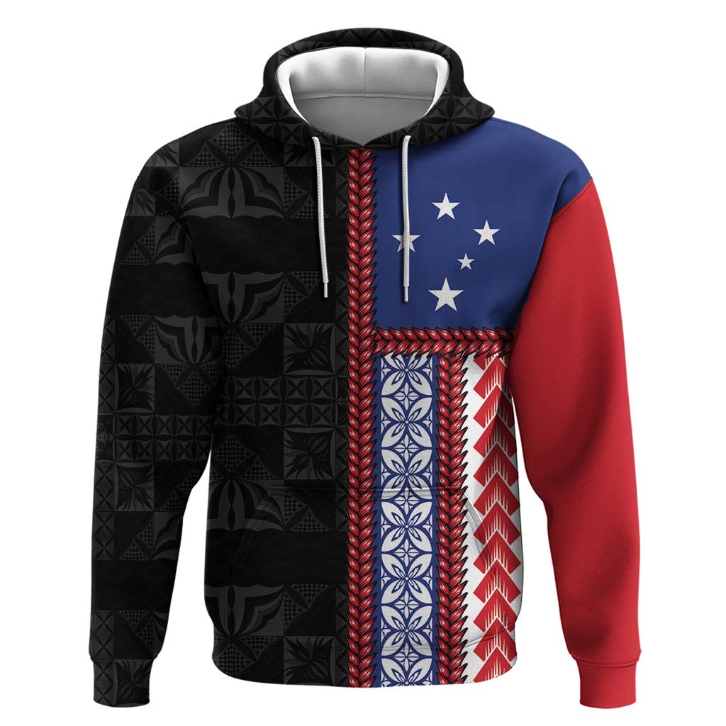 Samoa Flag Hoodie Ula Fala With Samoan Siapo LT05 Pullover Hoodie Black - Polynesian Pride