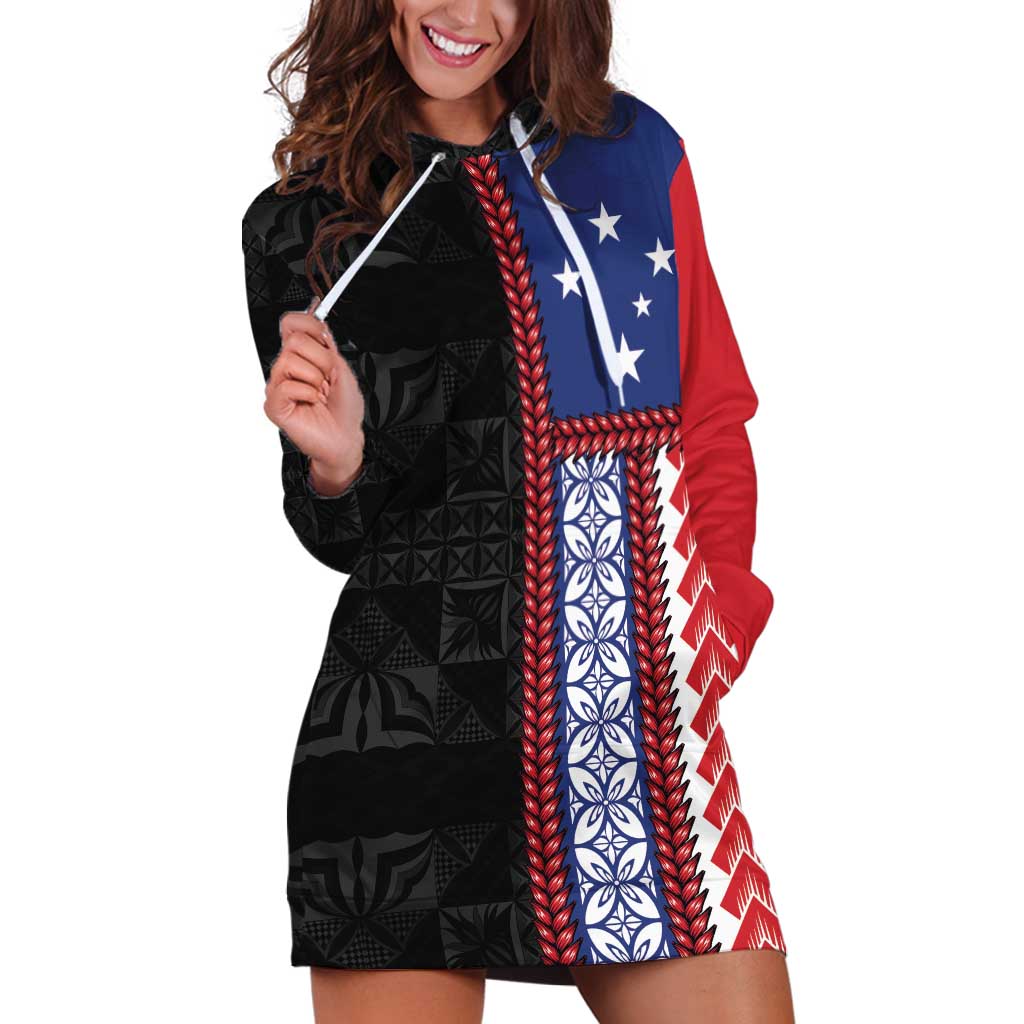 Samoa Flag Hoodie Dress Ula Fala With Samoan Siapo LT05 Black - Polynesian Pride