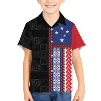 Samoa Flag Kid Hawaiian Shirt Ula Fala With Samoan Siapo LT05 Kid Black - Polynesian Pride