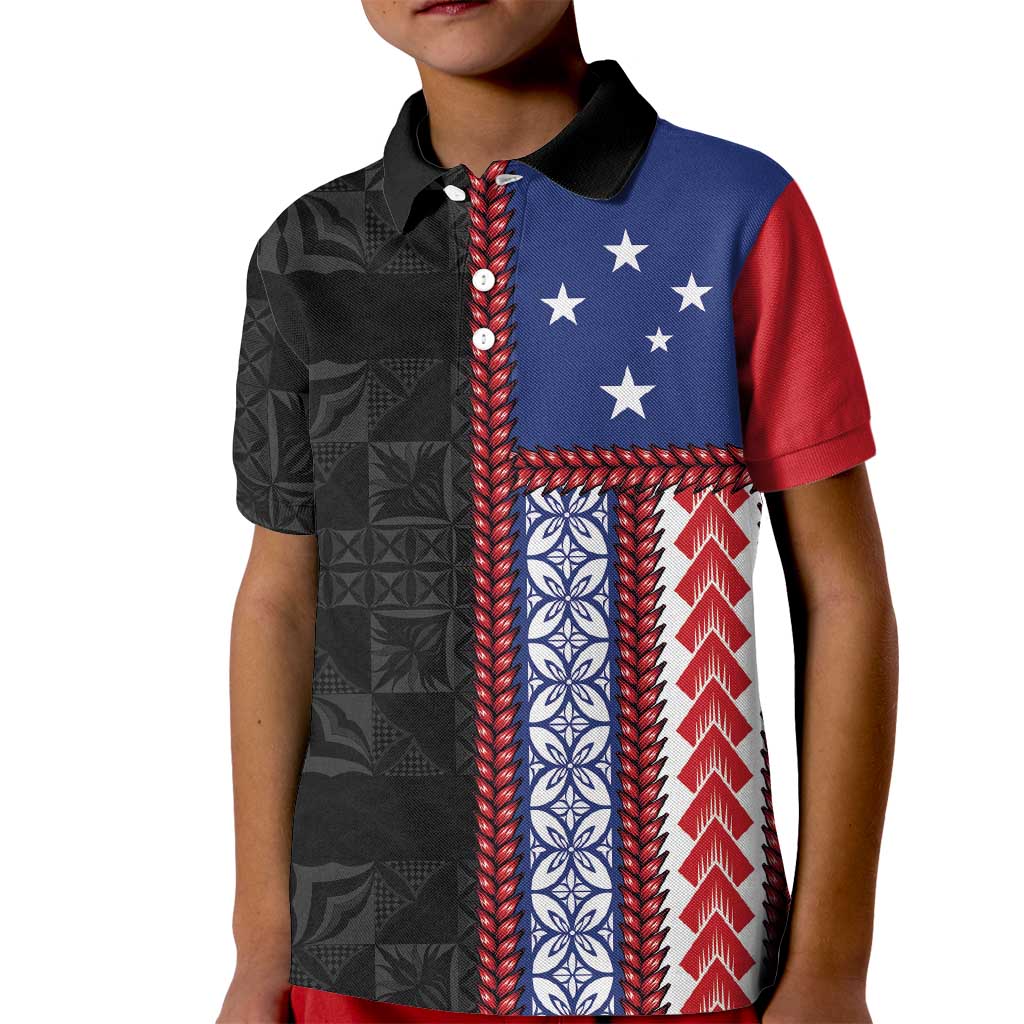 Samoa Flag Kid Polo Shirt Ula Fala With Samoan Siapo LT05 Kid Black - Polynesian Pride