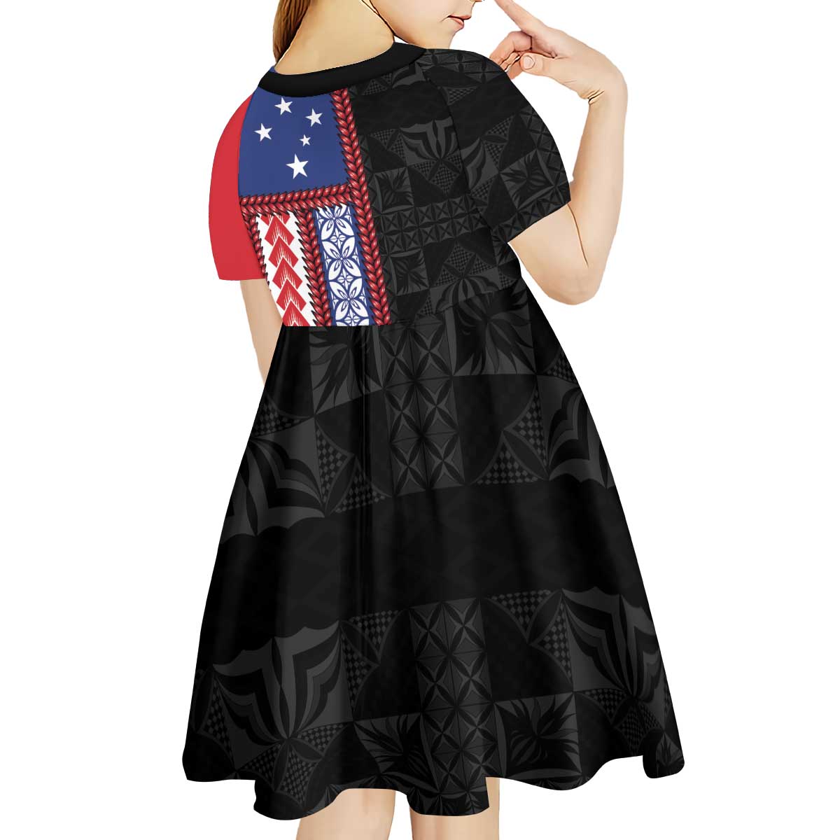 Samoa Flag Kid Short Sleeve Dress Ula Fala With Samoan Siapo LT05 - Polynesian Pride