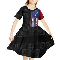 Samoa Flag Kid Short Sleeve Dress Ula Fala With Samoan Siapo LT05 - Polynesian Pride