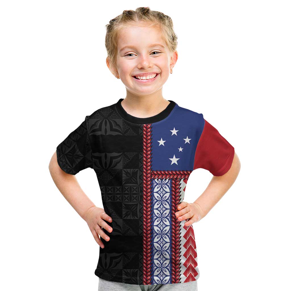 Samoa Flag Kid T Shirt Ula Fala With Samoan Siapo - Polynesian Pride