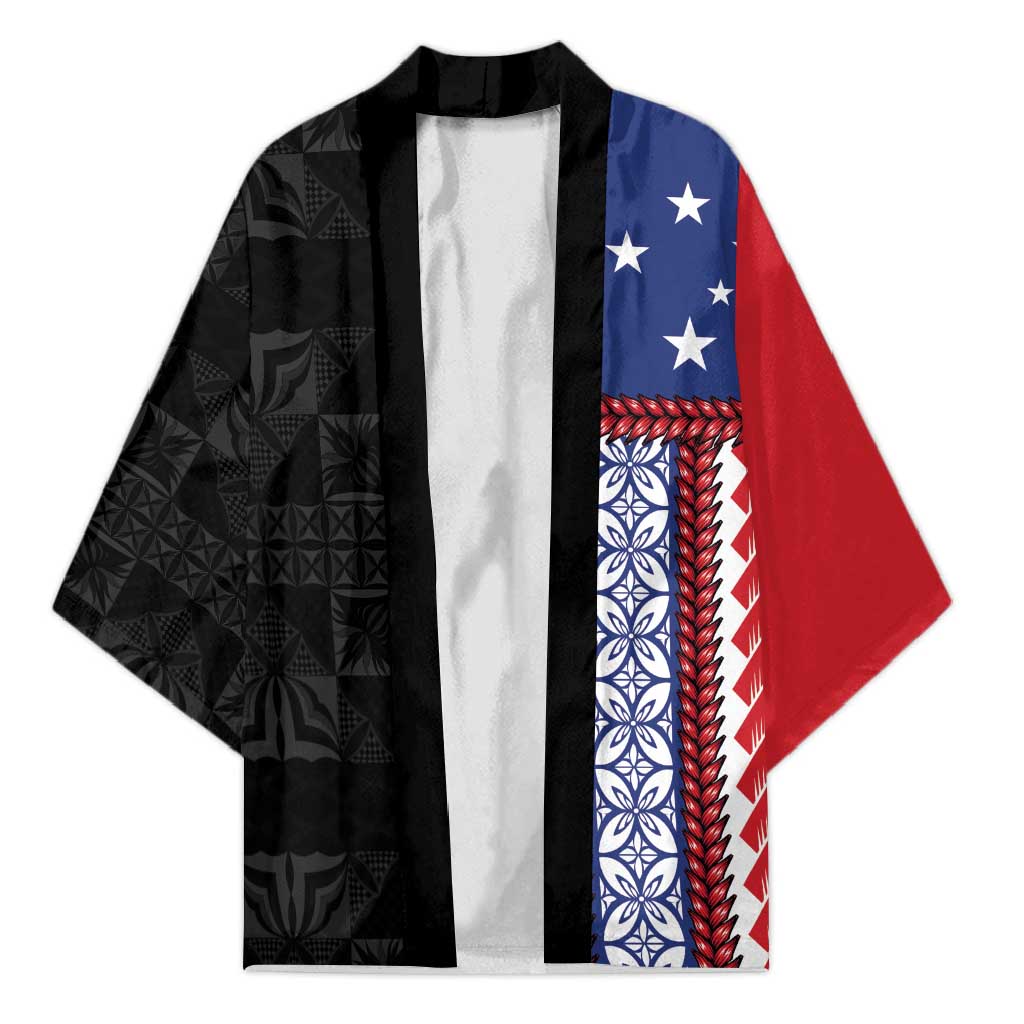 Samoa Flag Kimono Ula Fala With Samoan Siapo LT05 Unisex Black - Polynesian Pride