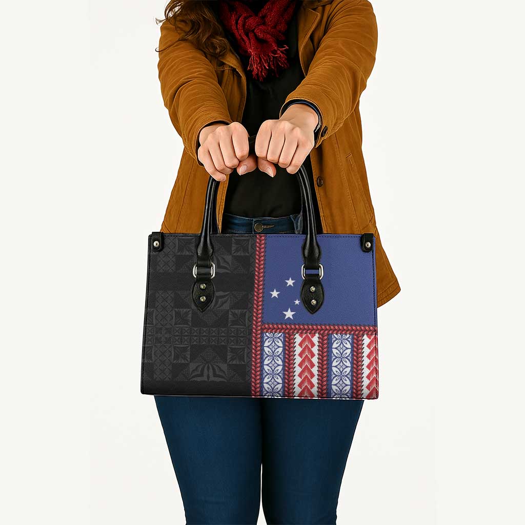 Samoa Flag Leather Bag Ula Fala With Samoan Siapo - Polynesian Pride