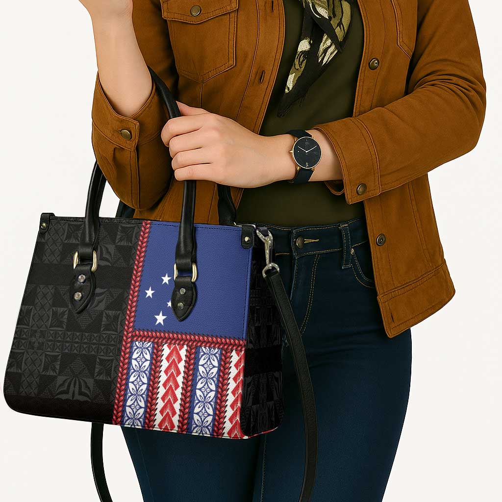Samoa Flag Leather Bag Ula Fala With Samoan Siapo - Polynesian Pride