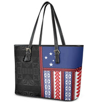 Samoa Flag Leather Tote Bag Ula Fala With Samoan Siapo - Polynesian Pride